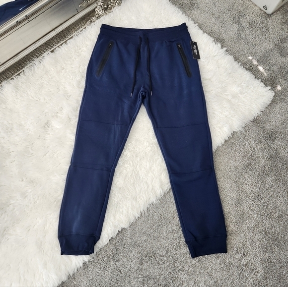 Blu Rock New York Soft Fleece Jogger Sweatpants Zipper Pockets. Heathered Navy. - Picture 1 of 9